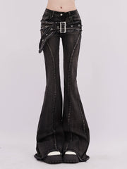 Aiertu Women's Y2k Flare Jeans Baggy Harajuku Korean Black Gothic Denim Trousers Japanese 2000s Style Jean Pants Vintage Trashy Clothes Aiertu