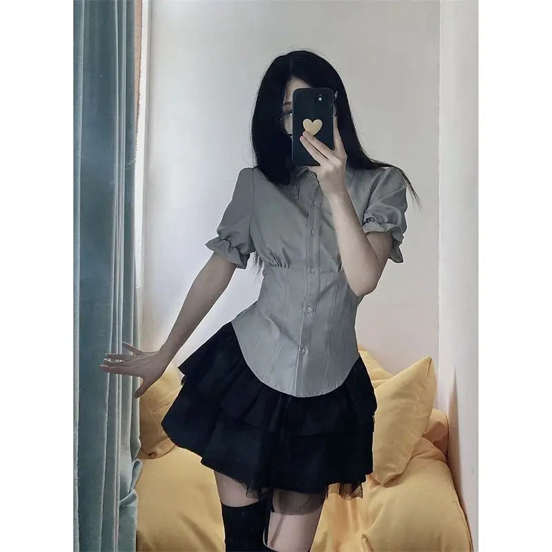 Aiertu Sexy White Blouses Women Korean Fashion Shirt Chic Harajuku Preppy Elegant Female Japanese Casual JK Slim Y2k Blusas Cute Tops Aiertu