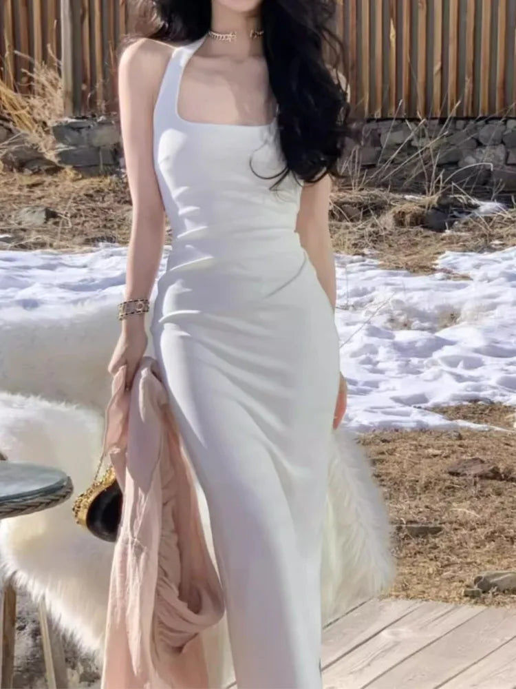 Aiertu Women Fashion Elegant Casual Midi Dress Halter Bodycon Slim Vintage Party Birthday Vestidos Female Clothes Sleeveless Lady Robe Aiertu