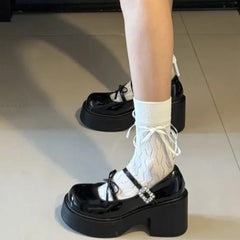 Aiertu Back  to school Platform High Heel Women Mary Jane Shoes Fashion Shallow Butterfly-knot Spring Autumn Ladies Dancing Party Prom Shoes Aiertu