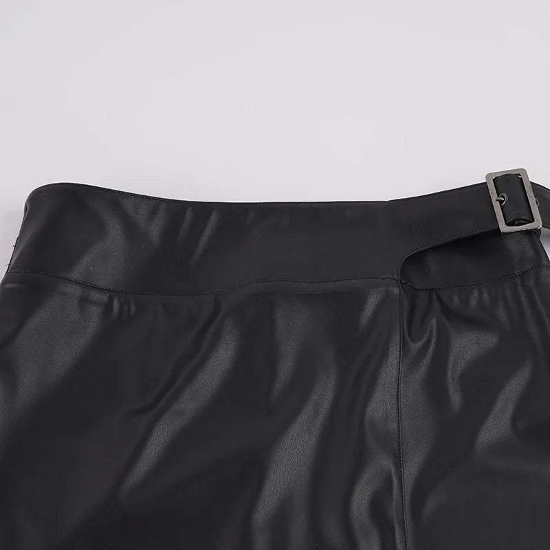 AIERTU  -  PU Bodycon High Waist Midi Skirt Pencil Knee Length Side Zipper Glossy Smooth Night Out Party Solid Color Skirt Aiertu