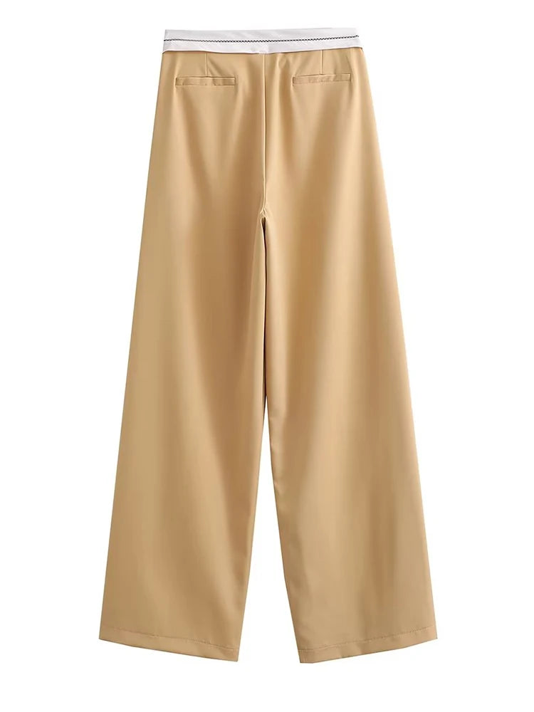 Aiertu  Women Fashion Side Pockets Patchwork Straight Pants Vintage High Waist Zipper Fly Female Casual Trousers Mujer Aiertu