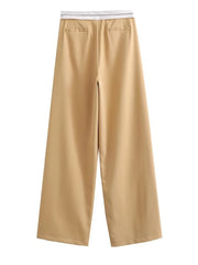 Aiertu  Women Fashion Side Pockets Patchwork Straight Pants Vintage High Waist Zipper Fly Female Casual Trousers Mujer Aiertu