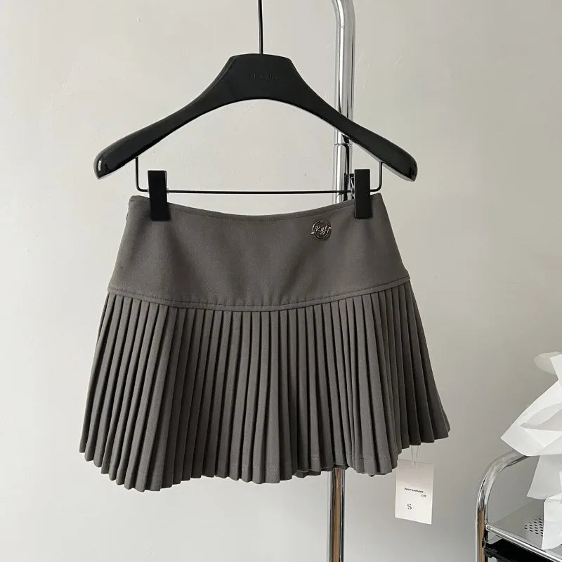 Aiertu Women's Woolen Pleated Short Skirt Autumn Winter American Korea Style Cheerleading Girl Straight A-line High Waist Mini Skirt Aiertu