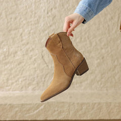 Aiertu Winter Classic Chelsea Boots for Woman Cow Suede Pointy Toe Wedge Heel Ankle Boots Simple Comfortable Cowboy Boots Female Aiertu
