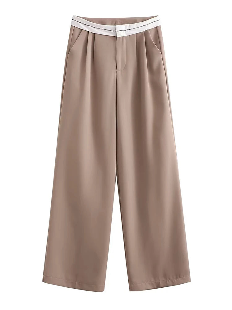 Aiertu  Women Fashion Side Pockets Patchwork Straight Pants Vintage High Waist Zipper Fly Female Casual Trousers Mujer Aiertu