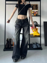 Aiertu Grunge Y2k Black Jeans Women Baggy Vintage High Street Oversized Denim Trousers Gothic Gyaru 2000s Acubi Fashion Jeans Aiertu