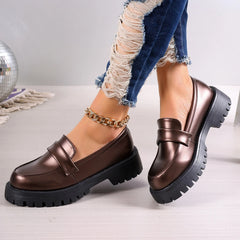 Women Platform Vintage Shoes Black Oxford Shoes Autumn Vintage Bronze PU Leather Loafers Women Fashion Female Thick Sole Shoes Aiertu