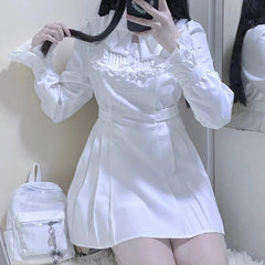 Japanese Punk Style Y2k Lolita OP Dress Women Vintage Elegant Ruffle Bow Lace Evening Party Dresses Female High Waist Slim Dress Aiertu