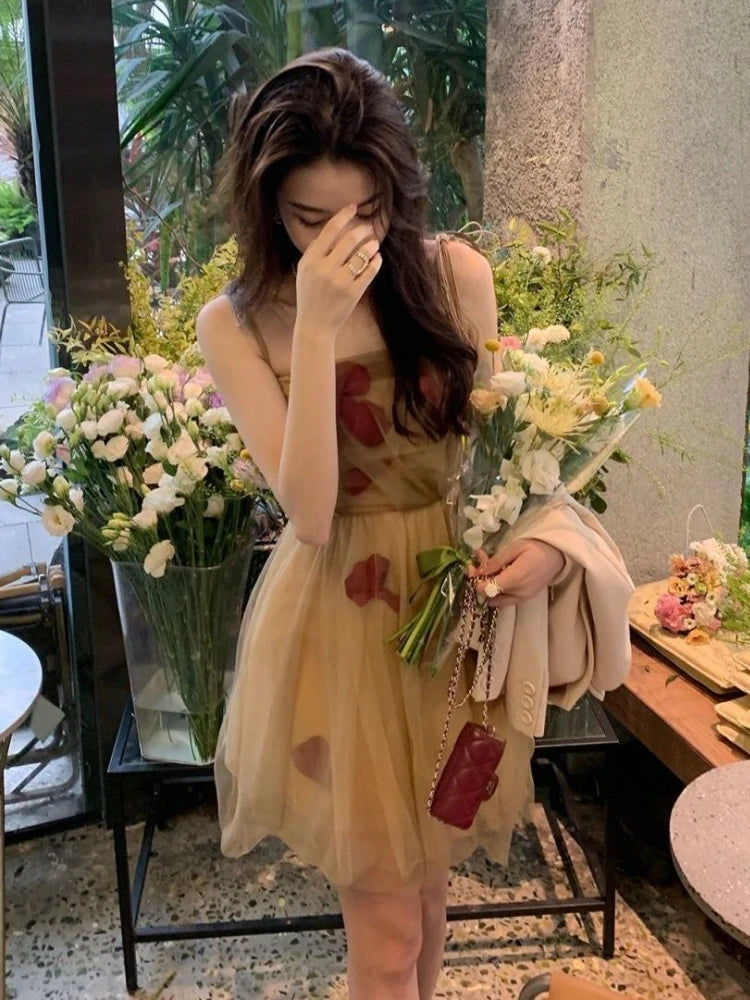 Aiertu Vintage Floral Strap Dress Women Sexy Backless Evening Party Fairy Dress  Spring High Street Korean Beach Casual Dress Aiertu