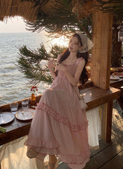Aiertu Vintage Elegant Dot Pink Dress Women Ruffles Kawaii Y2k Short Party One Piece Dress Female Princess Korea Fashion Casual Clothes Aiertu