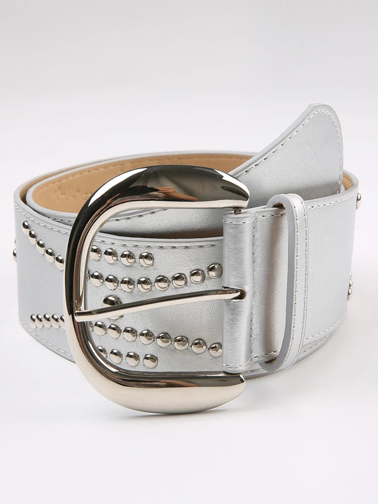 Aiertu Punk Style Rivet Stitched Leather Belt y2k Casual PU Gothic Wide Belts for Women Streetwear Grunge 2000s Waistband Chic Aiertu