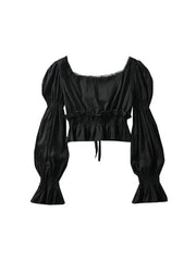 Aiertu French Pleated Lantern Long Sleeve Shirt For Women's 2022 Spring And Autumn New Vintage White Square Collar Blouse Tops Female Aiertu
