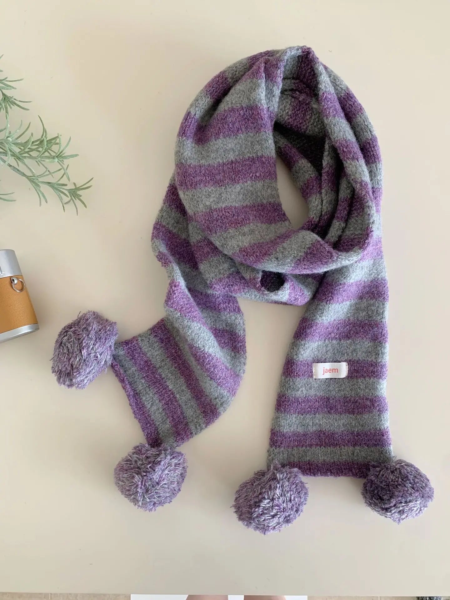 AIERTU  -  Cute Pom Pom Striped Ins Knit Girls Scarf Y2K Subculture Long Korean Warm Scarf Daily Outdoor Winter New Neck Warmer Aiertu