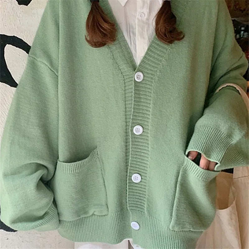 AIERTU  -  Girly Knitted Sweater Cardigan Long-sleeved Jacket College Style Autumn and Winter Sweater Women Aiertu