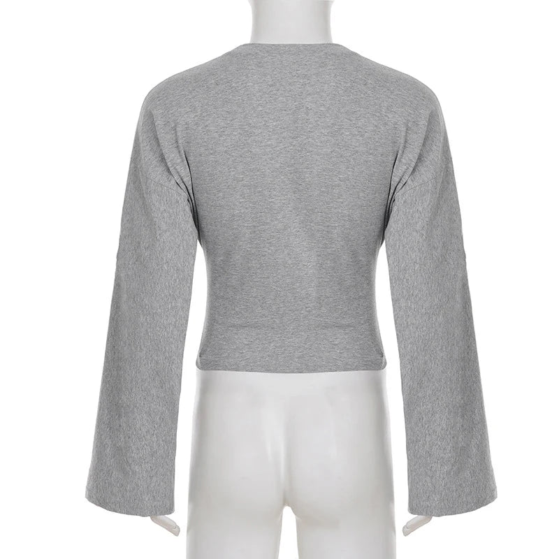 AIERTU - Casual Simple Long Sleeve Round Collar Solid Streetwear Women T-shirts Loose Early Autumn Basic Club Tops Clothing  Aiertu