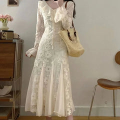 AIERTU  -  Flowers Mermaid Dresses for Women Flare Sleeve Korean Fashion Long Dress Spring Autumn Elegant Vestidos Mujer Aiertu