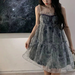 Aiertu - Roses and Petals and Thorns Pink Floral Mini Dress Goth Dress Dark Academia Kawaii Academia Y2K Cottagecore Coquette Fairycore Dollette Princesscore Aiertu