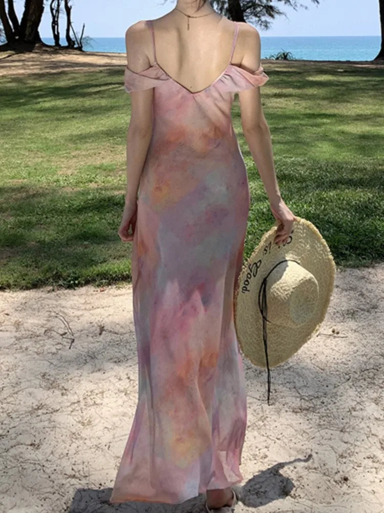 Aiertu Summer Women Fashion Elegant Casual Midi Dress Spaghetti Strap Vintage Beach Holiday Party Vestidos Female Clothes Robe New Aiertu