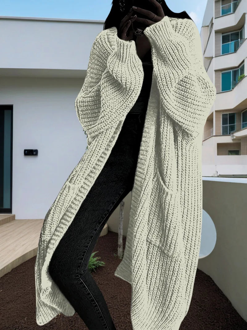 Women Pockets Sweater Cardigan Kintted Jacket Spring Autumn Crochet Loose Long Winter Maxi Warm Jumper Coat Cardigans Aiertu