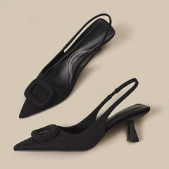 Brand Woman Slingback Shoes Fashion Spring New Ladies High Heels Elegant Med Heel Pointed Toe Slip on Sandal Mules Aiertu