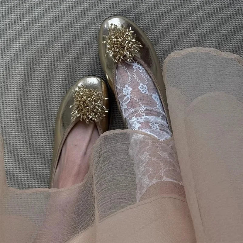 AIERTU  -  Women's Shoes Exquisite Metal Decoration Round Head Casual Shoes for Woman Fashion Ballet Flat Shoe Designer Shoes Zapatos Mujer Aiertu
