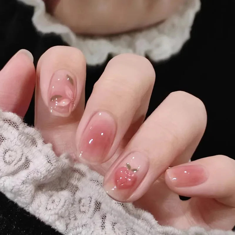 Aiertu 24Pcs Valentine Nails Press on Love Y2k Acrylic Nails Sparkle Butterfly French Cat Eye Almond Full Cover Stick on False Nail Tip Aiertu