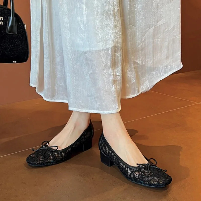 AIERTU  -  New Women's Shoes Exquisite Lace Square Head Low Heels for Woman Elegant French Style Casual Shoes Designer Shoes Zapatos Mujer Aiertu