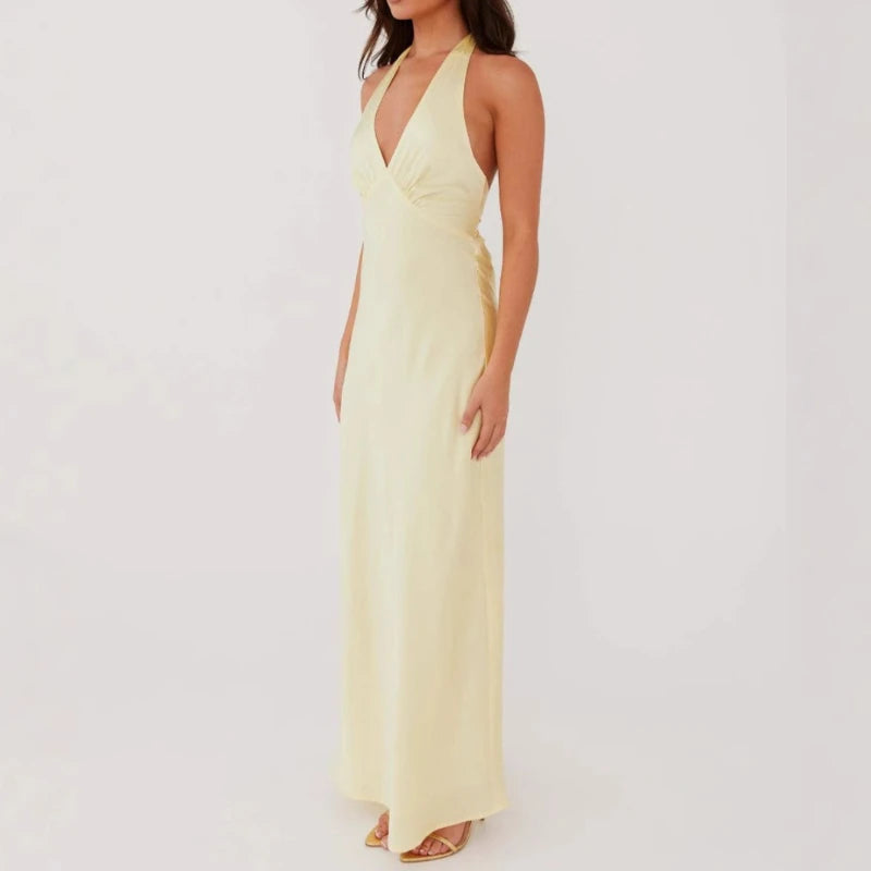 AIERTU  -  Women Summer Elegant Sexy V-Neck Straps Backless Tie Up Dress Slim Satin Evening Gown Party Dress Tank Sleeveless Croped Spicy Aiertu