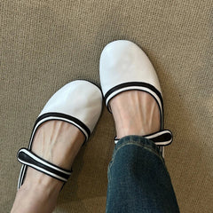 AIERTU  -  French Style Flat Bottom round Head Pearl Embellished Mary Jane Shoes Women's Slip-On Shoes with Magic Tape Spring New Arrival Aiertu