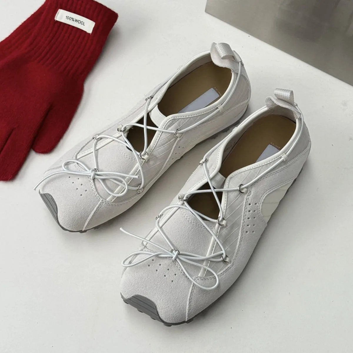 AIERTU  -  Size 35-40 Women's Square Toe Suede Flats Sneakers Lace Up Patchwork Anti-Slip Sole Outdoor Casual Sneaker Shoes Aiertu