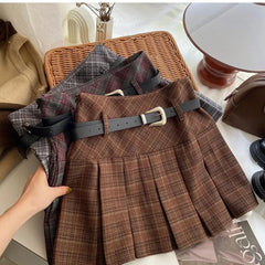 Aiertu Vintage Plaid Skirt Women Preppy Style Kawaii Pleated Skirt Korean Fashion Autumn Winter A-line Streetwear Mini Skirts Aiertu