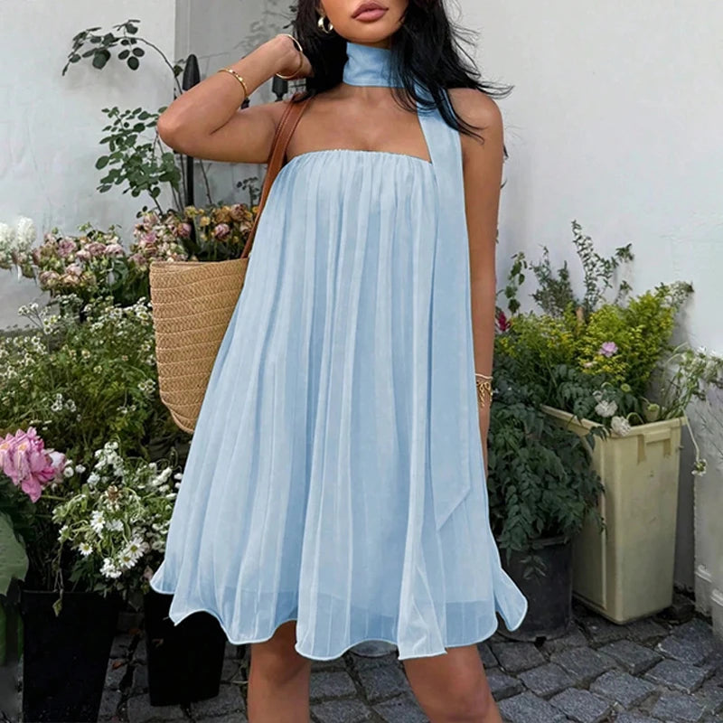 AIERTU  -  Elegant Sexy Backless Chiffon Dress for Women Strapless Elastic Ruched Fluffy A-line Party Prom Evening Holiday Mini Dress Aiertu