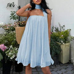 AIERTU  -  Elegant Sexy Backless Chiffon Dress for Women Strapless Elastic Ruched Fluffy A-line Party Prom Evening Holiday Mini Dress Aiertu