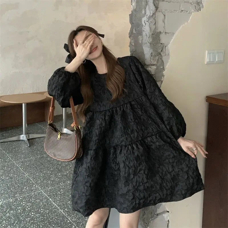 Aiertu Gothic Harajuku Oversized Black Dress Women Goth School Student Long Sleeve Short Dresses Autumn Korean Fashion Kpop Aiertu