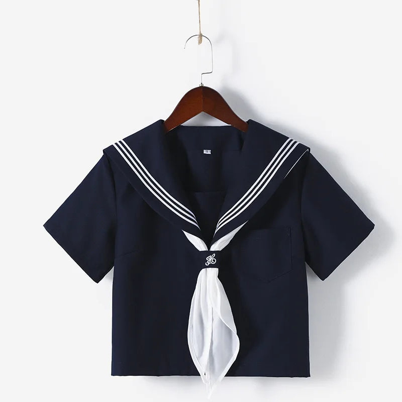 Aiertu Dark Blue Three Orthodox JK School Uniform Girls S-XXL College Style Sailor Spring Summer Suit Women Shirt Pleated Skirt Aiertu