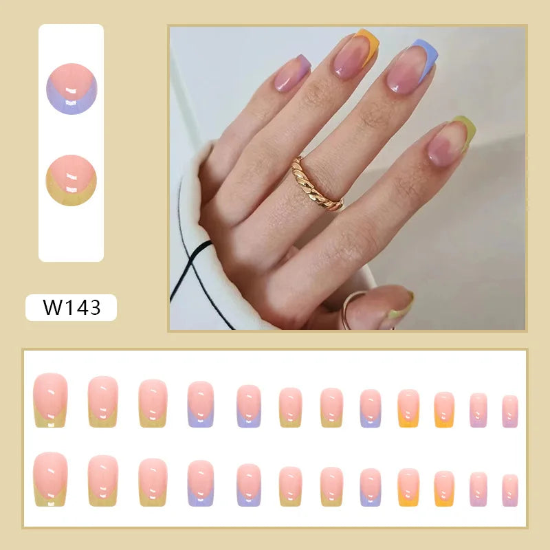 Aiertu 24pcs/Box Ballerina Nail Tip Purple with Design Manicure Patches Fresh Floral Almond False Nails Press on Med Nails Detachable Aiertu