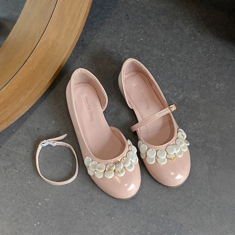 AIERTU  -  Spring New Fashion Single Shoes Shallow Mouth Versatile Block Heel Flower One Buckle Mary Jane Shoes Aiertu