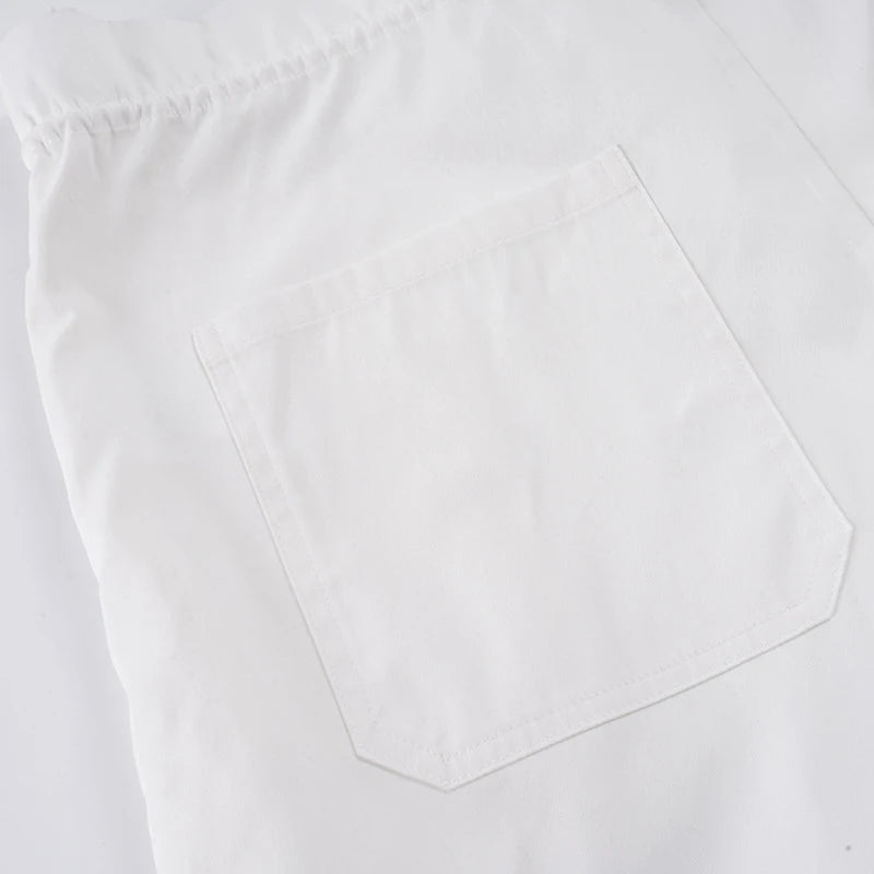 AIERTU  -  Street Style Casual Pure White Drawstring Calf-length Cargo Pants Ruched High Waist Fungus Edge Elastic Fashion Loose Pants Aiertu