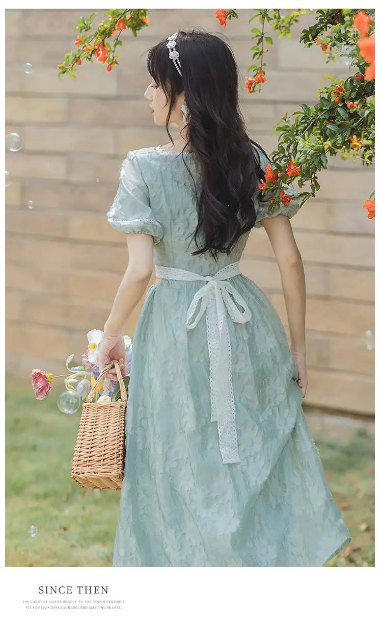 Aiertu Vintage Elegant Sweet Long Dress Women Hollow Out Designer Korean Style Slim Dress Female 2024 Summer Lace-up Casual Party Dress Aiertu