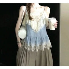 AIERTU  -  Beautiful Version of Heavy Industry Lace Splicing Ruffle Edge Pure Desire Suspender Top Aiertu