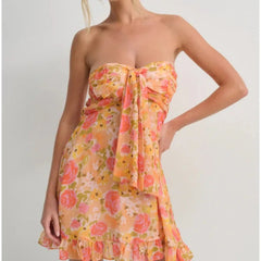 AIERTU  -  New Sexy French Print Translucent Floral Tube Top A-shaped Dress Dress Aiertu