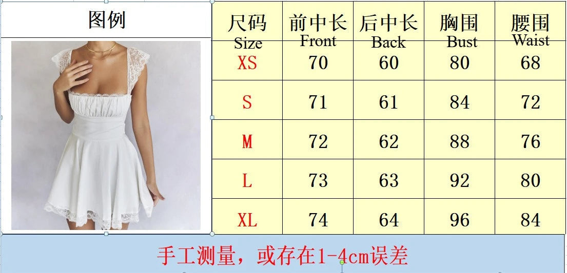 AIERTU  -  Lace Square Collar U Neck Mini Dress Skirt Straps Suspenders Slim Aline Backless White French Sweet Dress Summer Sleeveless Aiertu