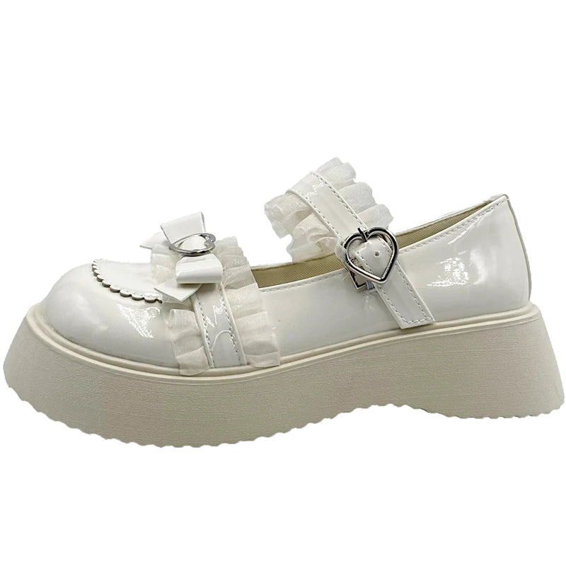 Aiertu  Chunky Platform Mary Jane Shoes for Women Patent Leather Lace Ankle Strap Pumps Woman Autumn White Lolita Shoes Y2K Aiertu