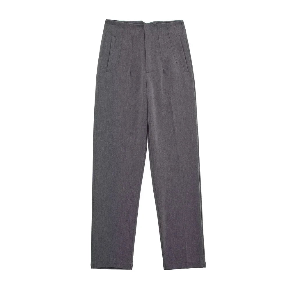 Aiertu Women Fashion With Pockets Casual Basic Solid Pants Vintage High Waist Zipper Fly Female Ankle Trousers Pantalones Mujer aiertu