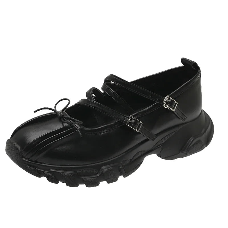 Aiertu Back  to school Summer Chunky Women Sports Shoes Fashion Shallow Butterfly-knot Platform Flat Shoes Ladies Casual Outdoor Mary Jane Shoes Aiertu
