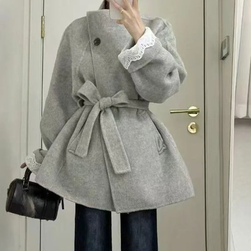 AIERTU  -  Sweet Bows Autumn Winter Jackets for Women Solid Bandage Korean Fashion Outwears Elegant Vintage Chaqueta Mujer Aiertu