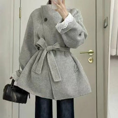 AIERTU  -  Sweet Bows Autumn Winter Jackets for Women Solid Bandage Korean Fashion Outwears Elegant Vintage Chaqueta Mujer Aiertu
