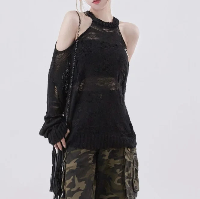 Aiertu Grunge Loose Women Sweaters Y2k Aesthetic Hollow Out Thin Pullovers 2024 Spring Long Sleeve Fashion Casual Kniited Tops Sexy Aiertu