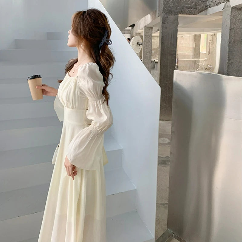 Aiertu Backless Sexy Vintage Fairy Dress Women Sweet Elegant Princess Evening Party Dresses Female Casual Korean Long Sleeve Chic Dress Aiertu